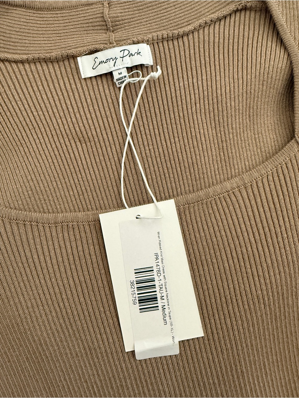 Worth Collective Wren Taupe Ribbed BodyCon Maxi Dress Square Neck Medium NWT - Picture 2 of 4